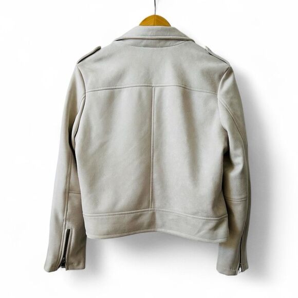 Philosophy Cream Faux Leather Suede Moto Jacket Asymmetrical Zipper Belt Size L - Picture 5 of 13